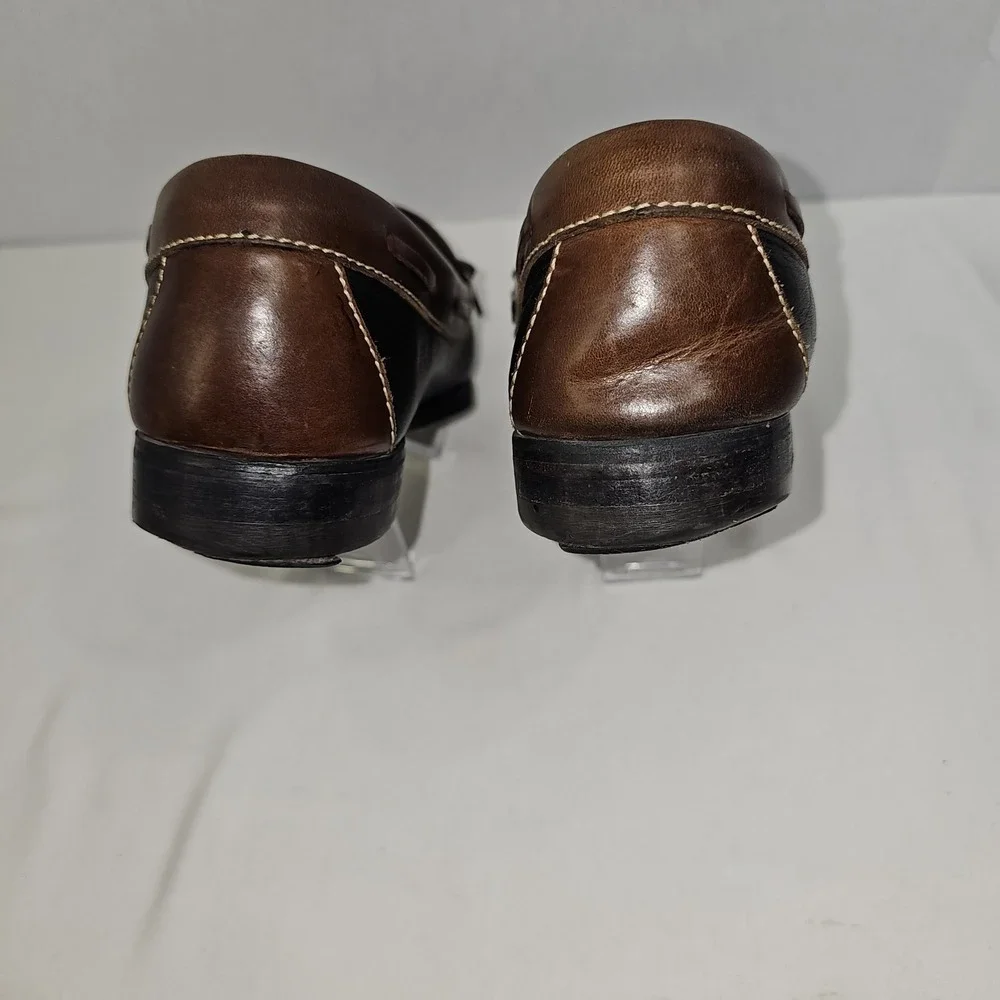 Cole Haan Loafers Mens 9.5D Black Brown Leather Kiltie Tassel Mexico Vintage